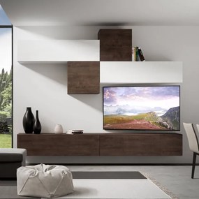 Parete per soggiorno A111 L.308 P.39,5 Noce e Bianco