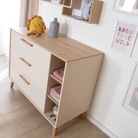 Cassettiera per bambini color crema/di colore naturale con effetto rovere con fasciatoio 117x103x78 cm Jil – Roba
