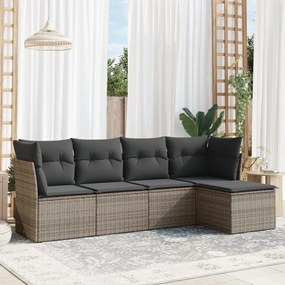 Set divano da giardino 5 pz con cuscini grigio in polyrattan