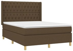 Letto a Molle Materasso e LED Marrone Scuro 140x200 cm Tessuto