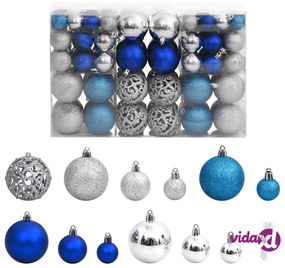vidaXL Palline di Natale 100 pz Blu e Argento 3 / 4 / 6 cm