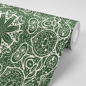 Carta da parati – Mandala bianca su sfondo verde