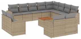 Set divano da giardino 13 pz con cuscini beige misto polyrattan