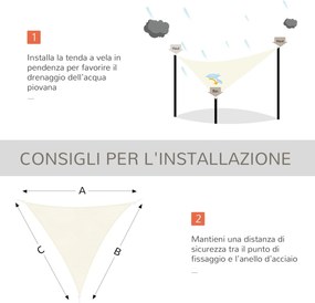 Tenda Vela da Giardino Triangolare 6x6x6m in HDPE Crema...