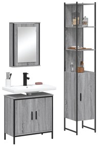 Set mobili da bagno 3 pz grigio sonoma in legno multistrato