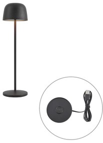 Lampada da tavolo nera con LED ricaricabile con stazione di ricarica IP65 - Raika