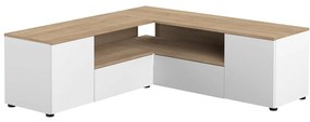 Tavolo TV in rovere decorato in bianco naturale 130x46 cm Angle - TemaHome