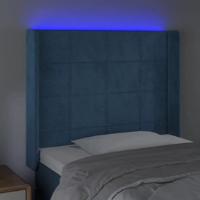 Testiera a led blu scuro 83x16x118/128 cm in velluto