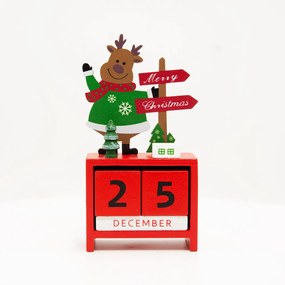 Calendario Natalizio rosso in legno Renna Wisdom