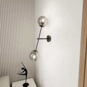 Applique 2 Luci Yama In Acciao Nero Con Bracci Regolabili E Vetro Fumè