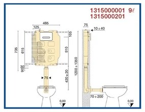 Cassetta di scarico ad incasso pulsante alto 9 lt Pucci SARA 1315000001 + placca