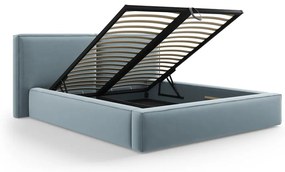 Letto matrimoniale imbottito azzurro in velluto con contenitore con rete inclusa 200x200 cm Arendal – Cosmopolitan Design