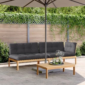 Set divano pallet giardino 3pz con cuscini massello acacia