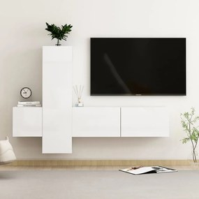 Set di mobili porta tv 3 pz bianco lucido in legno multistrato