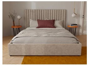 Letto con contenitore con testiera letto cuciture verticali 160 x 200cm Tessuto Beige SARAH