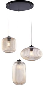 Sospensione 3 Luci Glamour Vetro Soffiato Ambra Plissettato