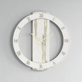 Orologio rotondo D60 cm in legno rivestito con parato e dettagli Oro TYLER