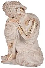 Statua Decorativa da Giardino Buddha Bianco/Dorato Poliresina (23 x 33 x 26 cm)