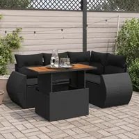 Set Divani da Giardino 5 pz con Cuscini in Polyrattan Nero 3327254