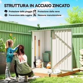 Casetta da Giardino Porta Attrezzi 100x104x160 cm con Porta in Acciaio Galvanizzato Verde Chiaro...