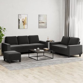 Set D Divani 3 Pz Nero İn Tessuto /