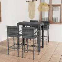 Set Bar da Giardino 5 pz con Braccioli in Polyrattan Grigio