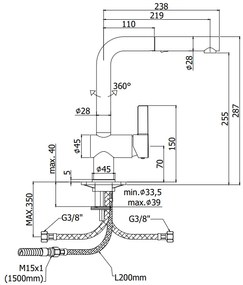 Paffoni Rock RO285 Miscelatore lavello monoforo con canna orientabile dritta e doccia estraibile 2 getti cromo