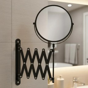 Specchio da trucco a parete in acciaio inox nero con braccio telescopico e ingranditore 3x