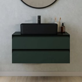 Mobile da bagno sospeso sotto lavabo L 99.5 x H 40 x P 45.5 cm verde laccato opaco, 2 cassetti Fusion