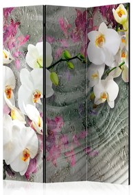 Paravento separè Suoni del deserto - orchidee bianche tra onde e piante colorate