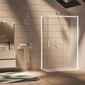 Porta doccia scorrevole L 157-159 cm x H 195 cm, per nicchia in vetro trasparente SP. 6 mm, profilo bianco