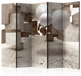 Paravento separè Labirinto di cemento II (5-parti) - spazio beige con illusione 3D