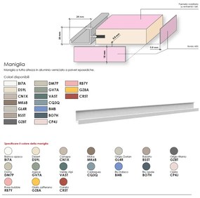 Parete attrezzata con maniglie a gola e libreria con montanti disponibile in vari colori