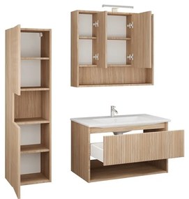 Kamalu - Composizione bagno cannettata 80 cm rovere chiaro | LAC-IRIDE-80