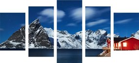 Quadri 5 pezzi – Paesaggio notturno in Norvegia