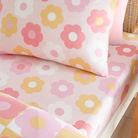 Lenzuolo con angoli per bambini rosa per letto singolo 90x190 cm Retro Daisy – Catherine Lansfield