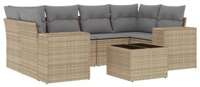 Set divani da giardino 7 pz con cuscini beige in polyrattan