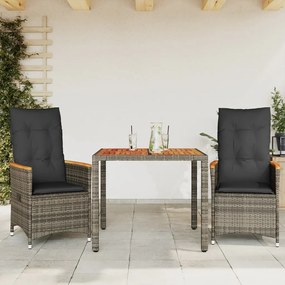 Set Da Bistrò 3 Pz Con Cuscini Grigio İn Polyrattan /