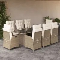 Set da Pranzo da Giardino 9 pz con Cuscini Beige in Polyrattan 3213126