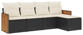 Set divani da giardino 5 pz con cuscini in polyrattan nero