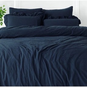 Set copripiumino e federa blu scuro in cotone renforcé per letto matrimoniale ed esteso 240x220 cm Ruffle Striped – Mila Home Luxury