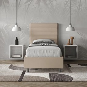 Letto singolo contenitore imbottito 80x200 similpelle tortora Focus