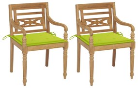 Sedie batavia 2 pz con cuscini verde brillante in massello di teak