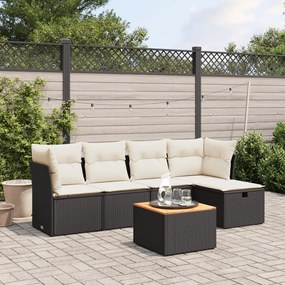 Set divano da giardino 6 pz con cuscini nero in polyrattan