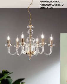 Lampadario bach 12 luci cristallo e finitura oro attacco e14