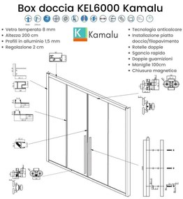 Kamalu - box doccia 70x160 doppio scorrevole vetro 8 mm anticalcare 200h | kel6000