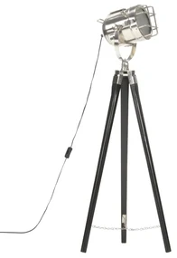 Lampada A Treppiede A Pavimento Nera İn Legno Di Mango 97 Cm /