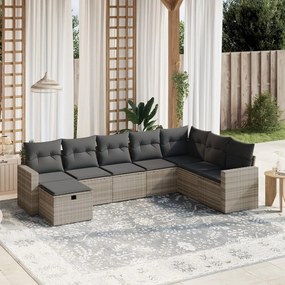 Set divano da giardino 8pz con cuscini grigio chiaro polyrattan