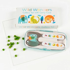Posate per bambini color crema in acciaio inox 2 pz Wild Wonders – Rex London