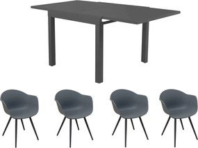 JERRI - set tavolo in alluminio cm 90/180 x 90 x 75 h con 4 Poltrone Dynamo